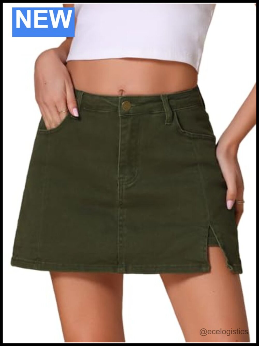 High Waisted Stretchy Denim A-Line Side Slit Mini Skort